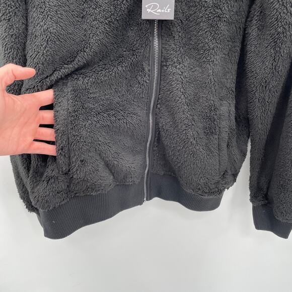 RAILS NWT Evereve Austin Black Sherpa Full Zip Teddy Jacket // M - Picture 8 of 11